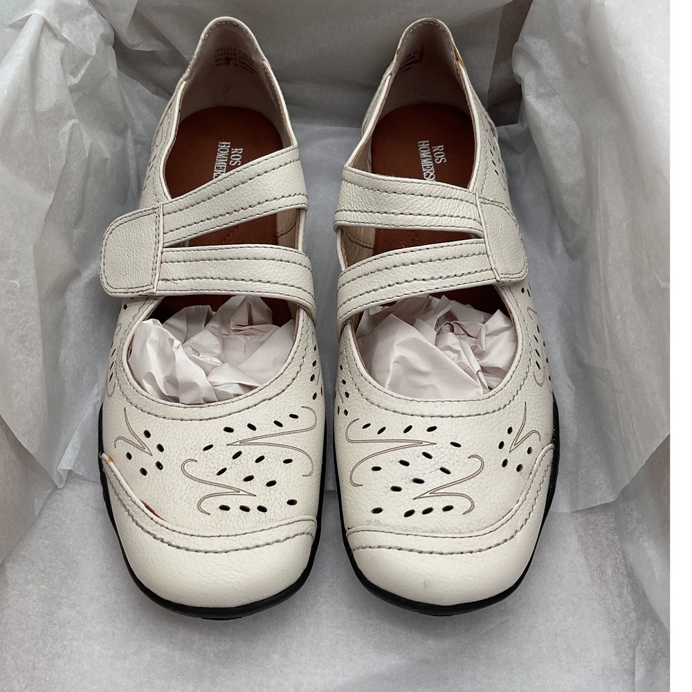 Ros Hommerson Chelsea Cream Leather Perforated Mary Jane Flats Womens 7.5N